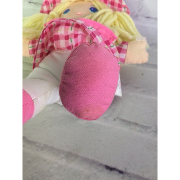 VTG 1996 Dolly Mine Plush Stuffed Doll Pink Plaid Dress Blond Hair Well Made Toy - Picture 7 of 8